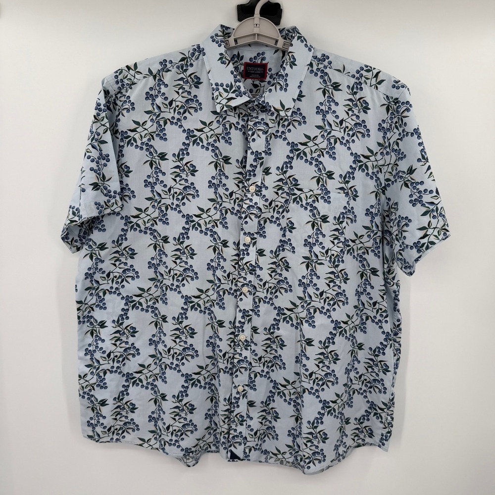Untuckit Mens 3XL Blue Blueberry Fruit Print Cotton Short Sleeve Button Down